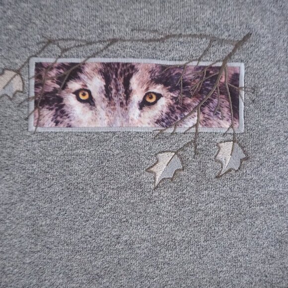 Vintage Artisans Wolf Eyes Embroidery Sweatshirt Gray Wildlife Graphic Sweater L - Picture 8 of 9